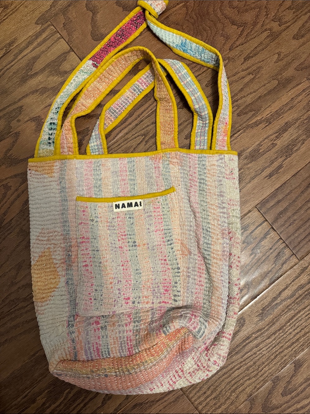 NAMAI Pastel Stripe Yellow-Trim Tote Bag